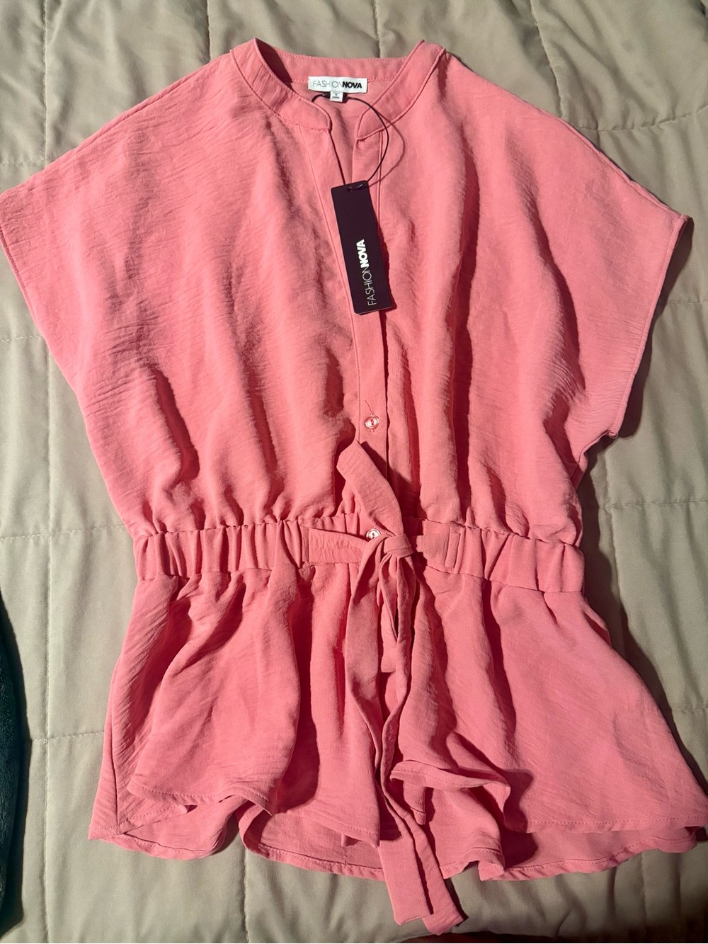 Fashion Nova pink Tie-Waist blouse